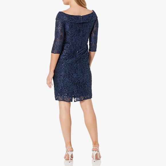 Alex Evenings Off the Shoulder lace and Sequence Dress, Navy, Size 8, NWT - Picture 3 of 15